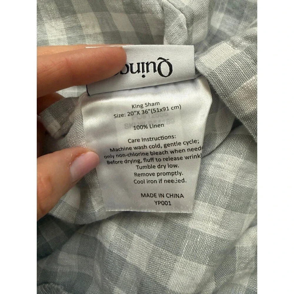 Quince Classic Organic Percale Gingham Sham Set of 2 Blue Fog Pillow Case Linen